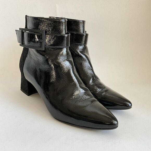 Aquatalia Boots Women Size 6.5M Black Point-toe Patent Leather Ankle Bootie - Picture 11 of 11